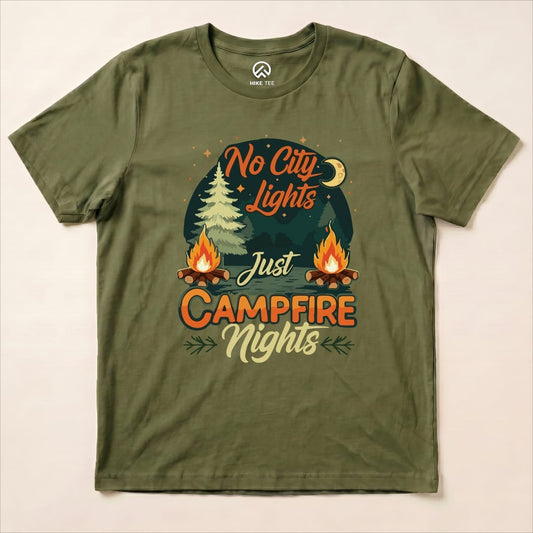 No city Lights Just Campfire Nights Shirt Hike Tee T-Shirt Military Green / S