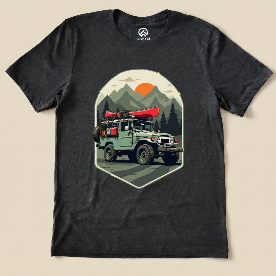 Offroad with Canoe Shirt Hike Tee T-Shirt Dark Grey Heather / S