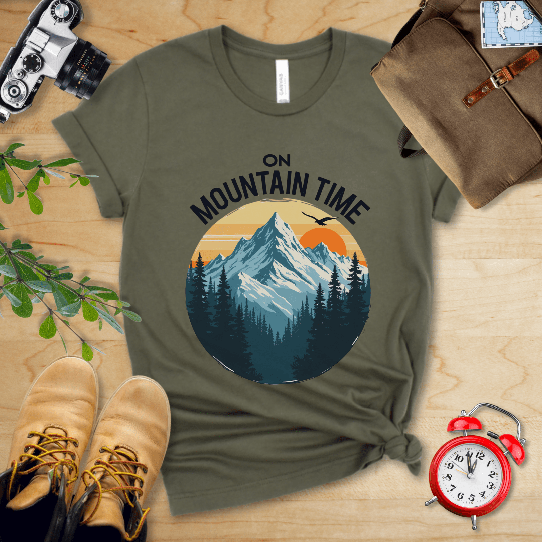 Printify T-Shirt Military Green / S On Mountain Time Shirt