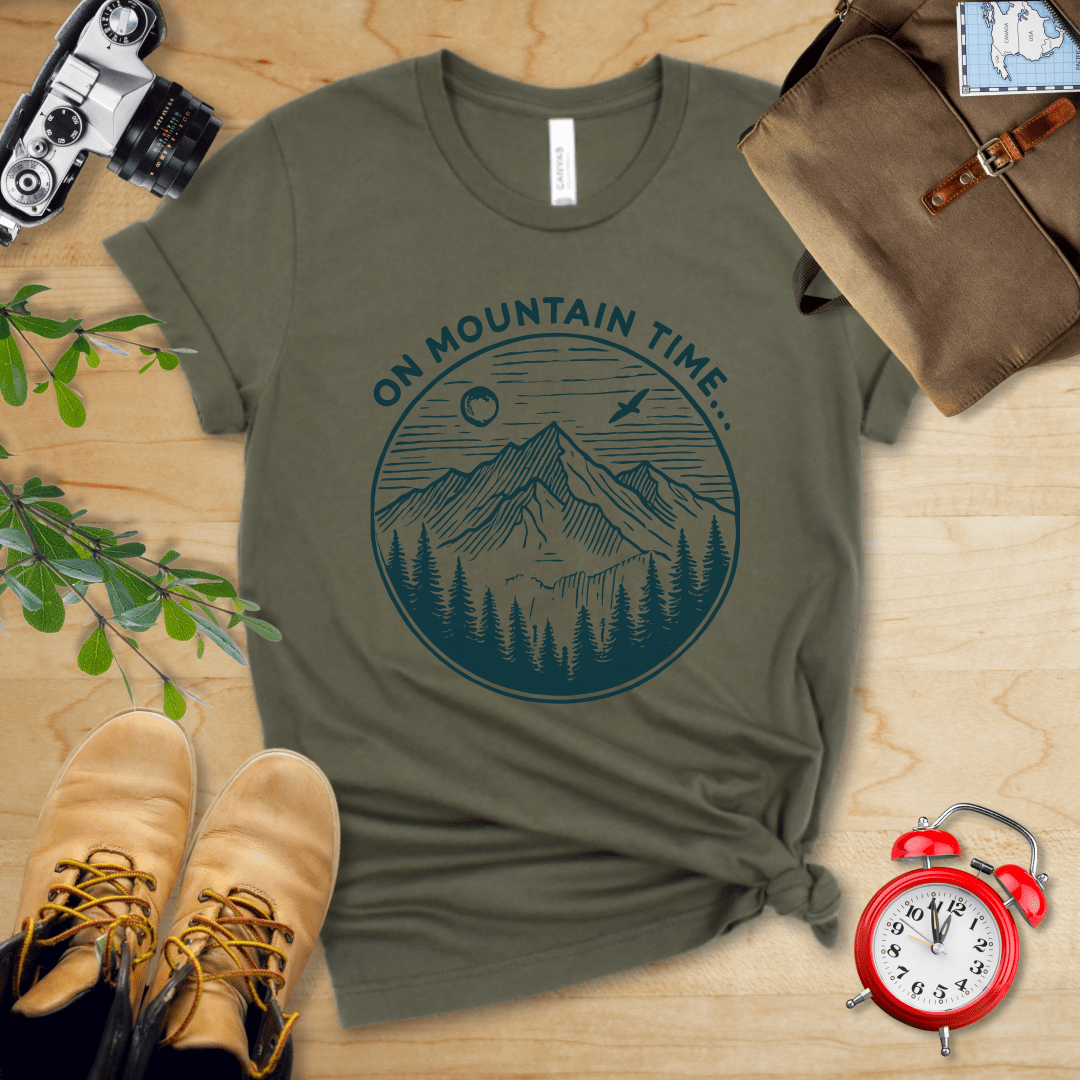 Printify T-Shirt Military Green / S On Mountain Time Shirt