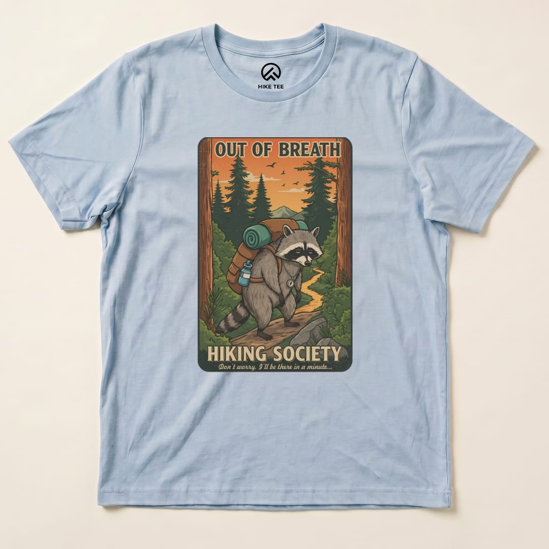 Out of Breath Funny  Raccoon Shirt Hike Tee T-Shirt Baby Blue / S