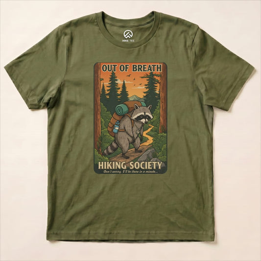Out of Breath Funny  Raccoon Shirt Hike Tee T-Shirt Military Green / S