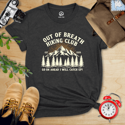 Hike Tee T-Shirt Dark Grey Heather / S Out Of Breath Hiking Club EST 2025 Shirt