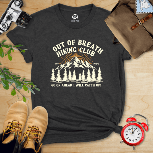 Hike Tee T-Shirt Dark Grey Heather / S Out Of Breath Hiking Club EST 2025 Shirt