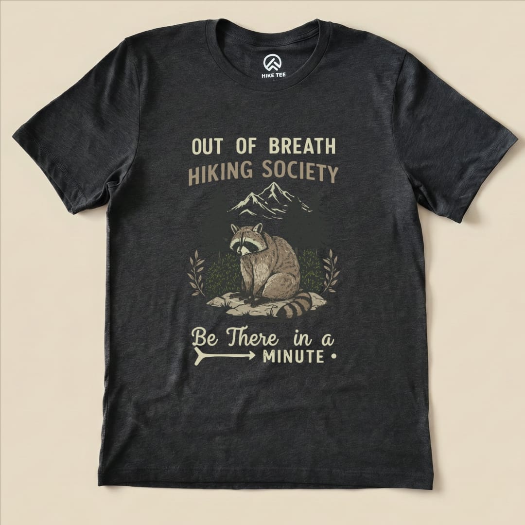 Hike Tee T-Shirt Dark Grey Heather / S Out of Breath Raccoon Funny Shirt