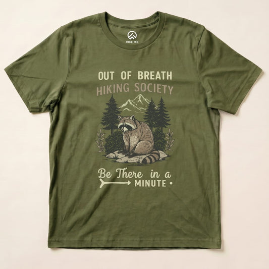 Hike Tee T-Shirt Military Green / S Out of Breath Raccoon Funny Shirt