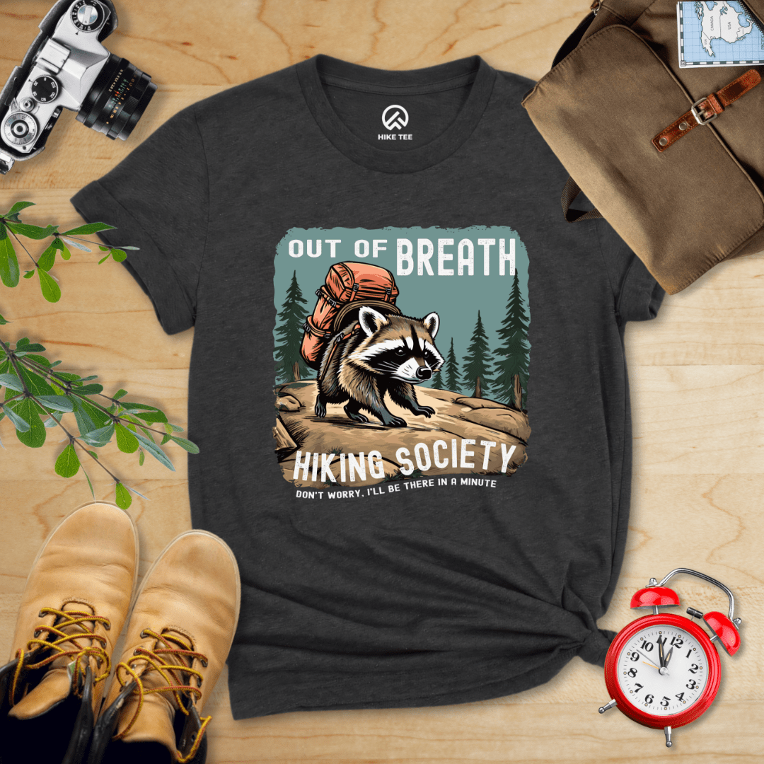 Hike Tee T-Shirt Dark Grey Heather / S Out of Breath Raccoon Shirt