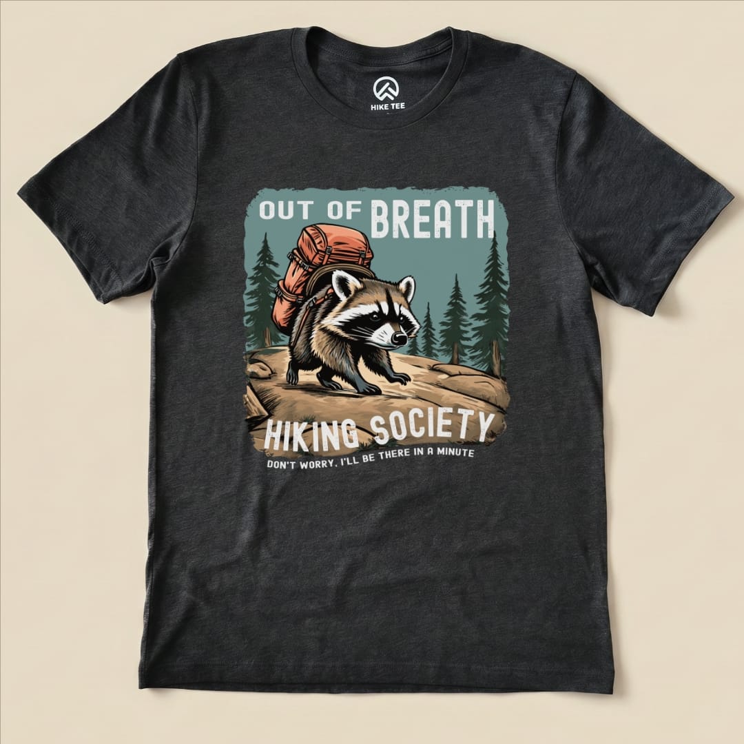 Out of Breath Raccoon Shirt Hike Tee T-Shirt Dark Grey Heather / S