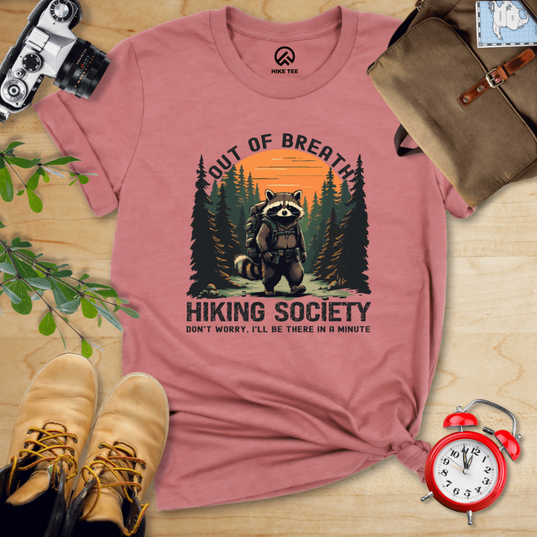 Hike Tee T-Shirt Heather Mauve / S Out of Breath Raccoon Shirt