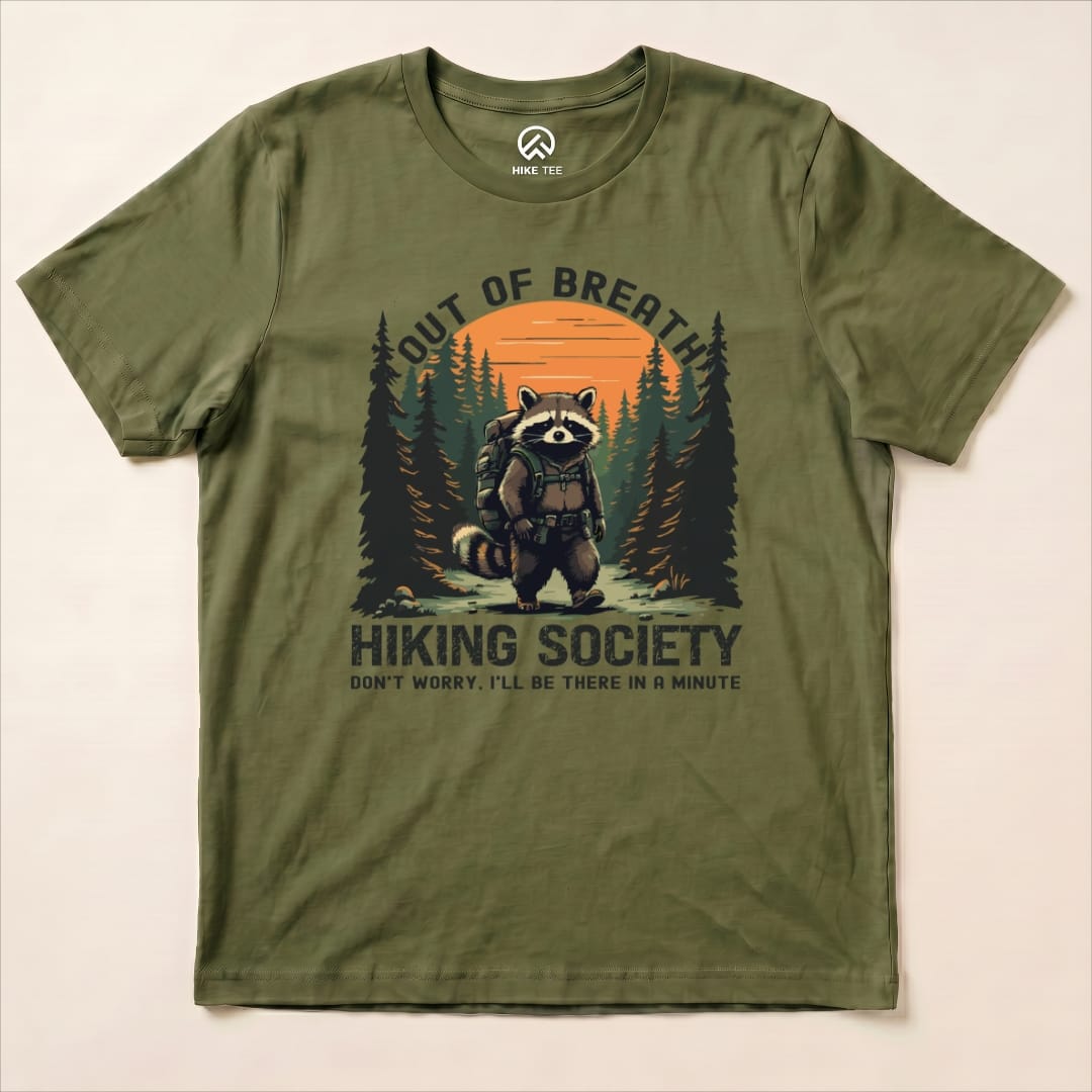 Out of Breath Raccoon Shirt Hike Tee T-Shirt Military Green / S