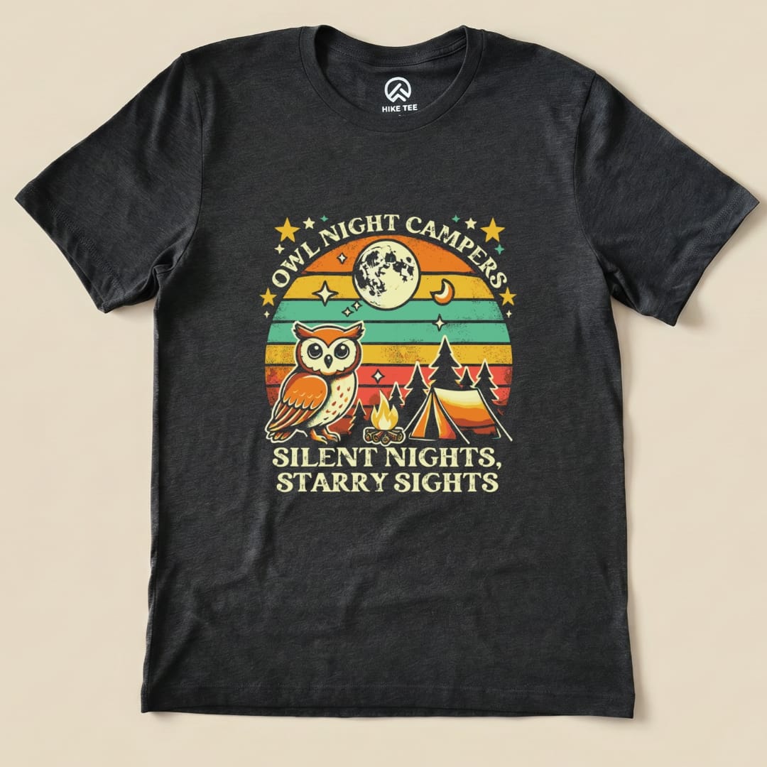Owl Night Campers Shirt - Hike Tee T-Shirt Dark Grey Heather / S