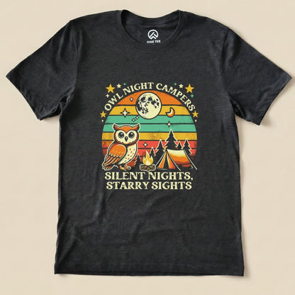 Owl Night Campers Shirt - Hike Tee T-Shirt Dark Grey Heather / S