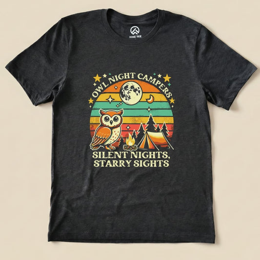 Owl Night Campers Shirt - Hike Tee T-Shirt Dark Grey Heather / S