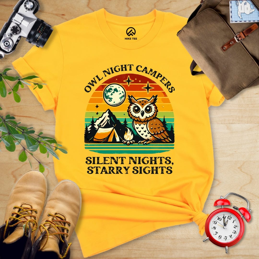 Hike Tee T-Shirt Gold / S Owl Night Campers Shirt