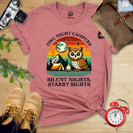 Hike Tee T-Shirt Heather Mauve / S Owl Night Campers Shirt