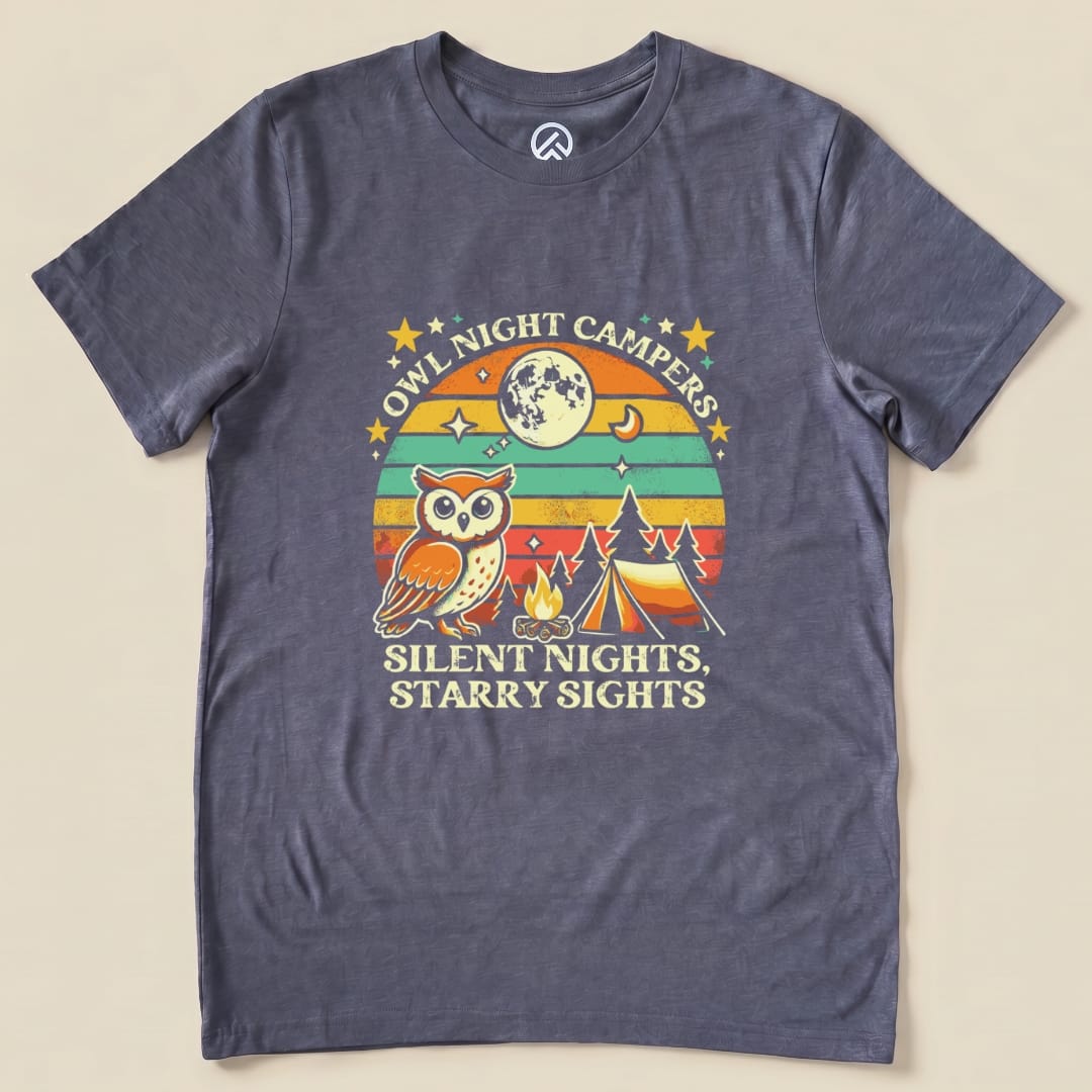 Owl Night Campers Shirt - Hike Tee T-Shirt Heather Navy / S