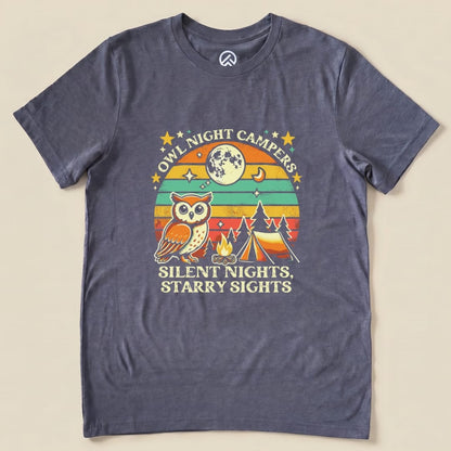 Owl Night Campers Shirt - Hike Tee T-Shirt Heather Navy / S