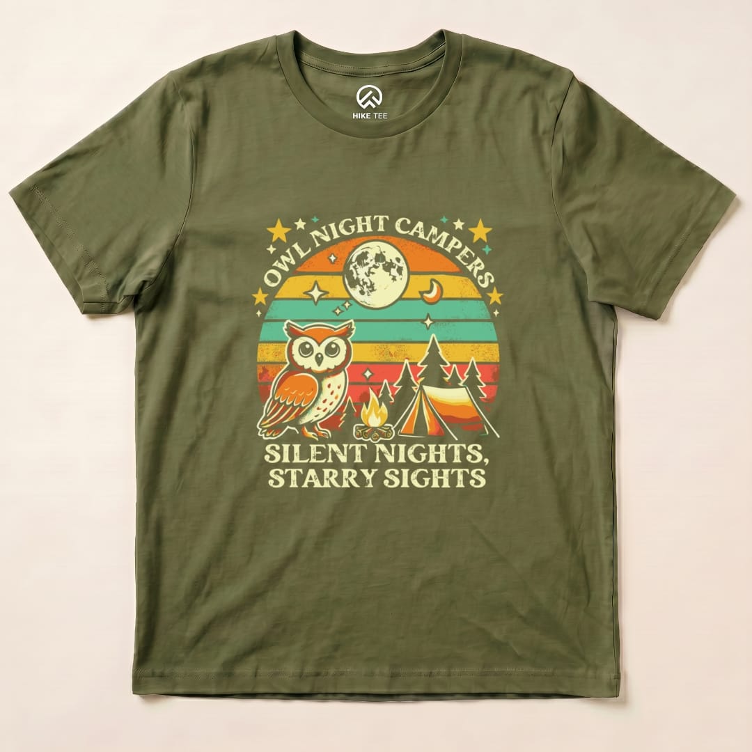 Owl Night Campers Shirt - Hike Tee T-Shirt Military Green / S