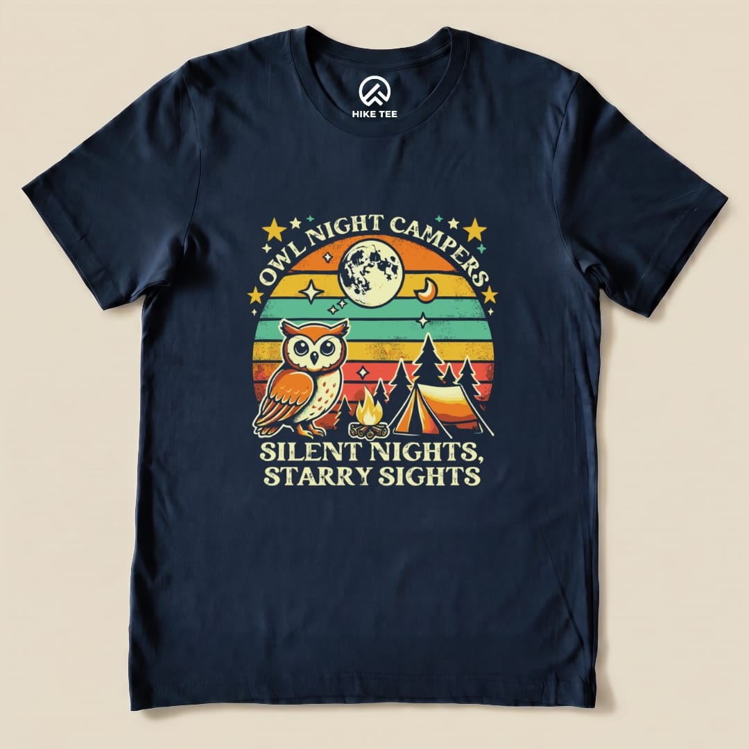 Owl Night Campers Shirt - Hike Tee T-Shirt Navy / S