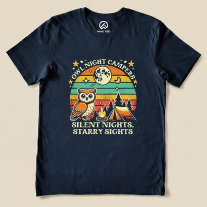 Owl Night Campers Shirt - Hike Tee T-Shirt Navy / S