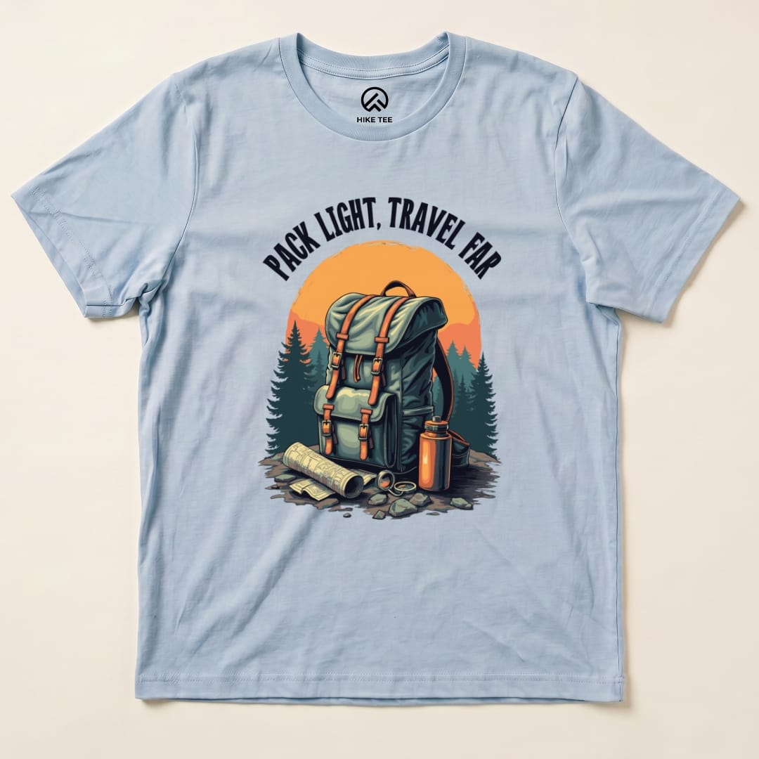 Pack Light, Travel Far Shirt Hike Tee T-Shirt Baby Blue / S