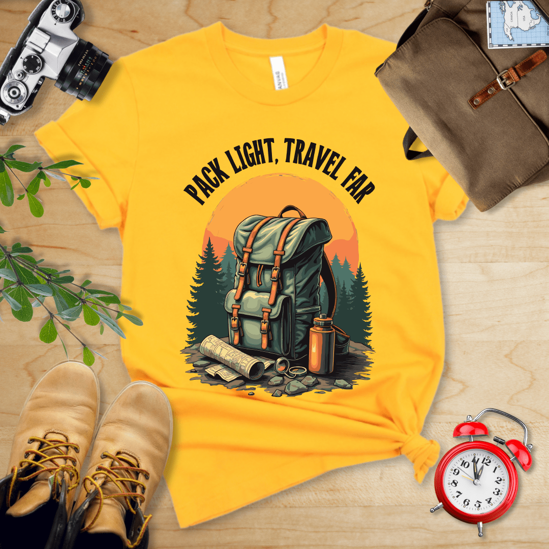 Printify T-Shirt Gold / S Pack Light, Travel Far Shirt