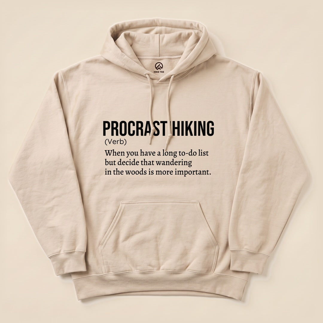 Sand Procrastihiking Definition Hoodie with a dictionary definition print