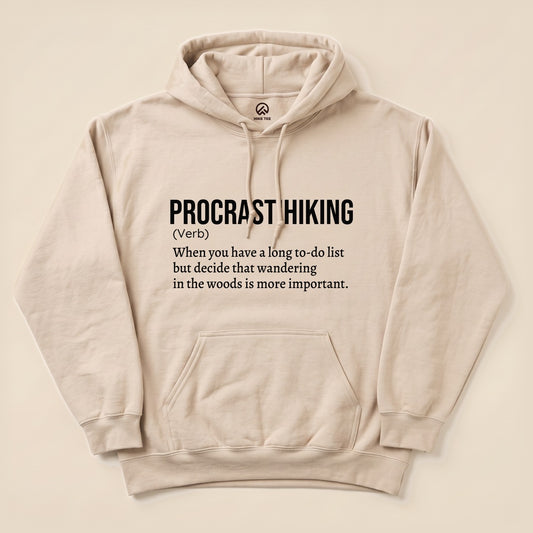 Sand Procrastihiking Definition Hoodie with a dictionary definition print