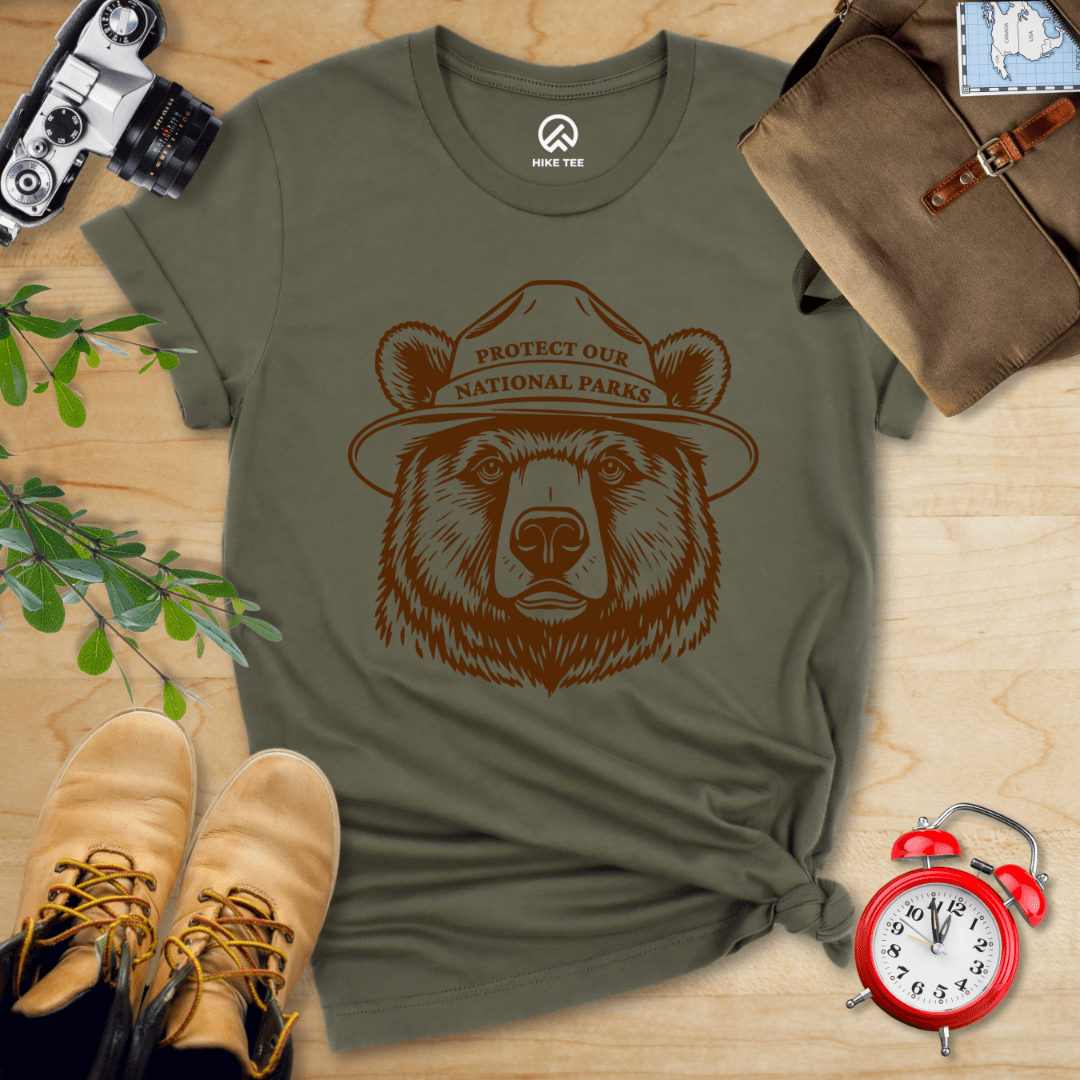 Hike Tee T-Shirt Military Green / S Protect Our National Parks Bear Shirt