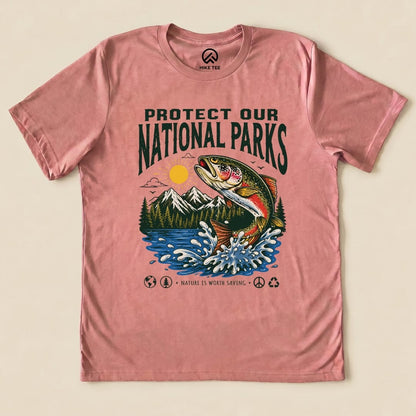Protect Our National Parks Fish Shirt Hike Tee T-Shirt Heather Mauve / S