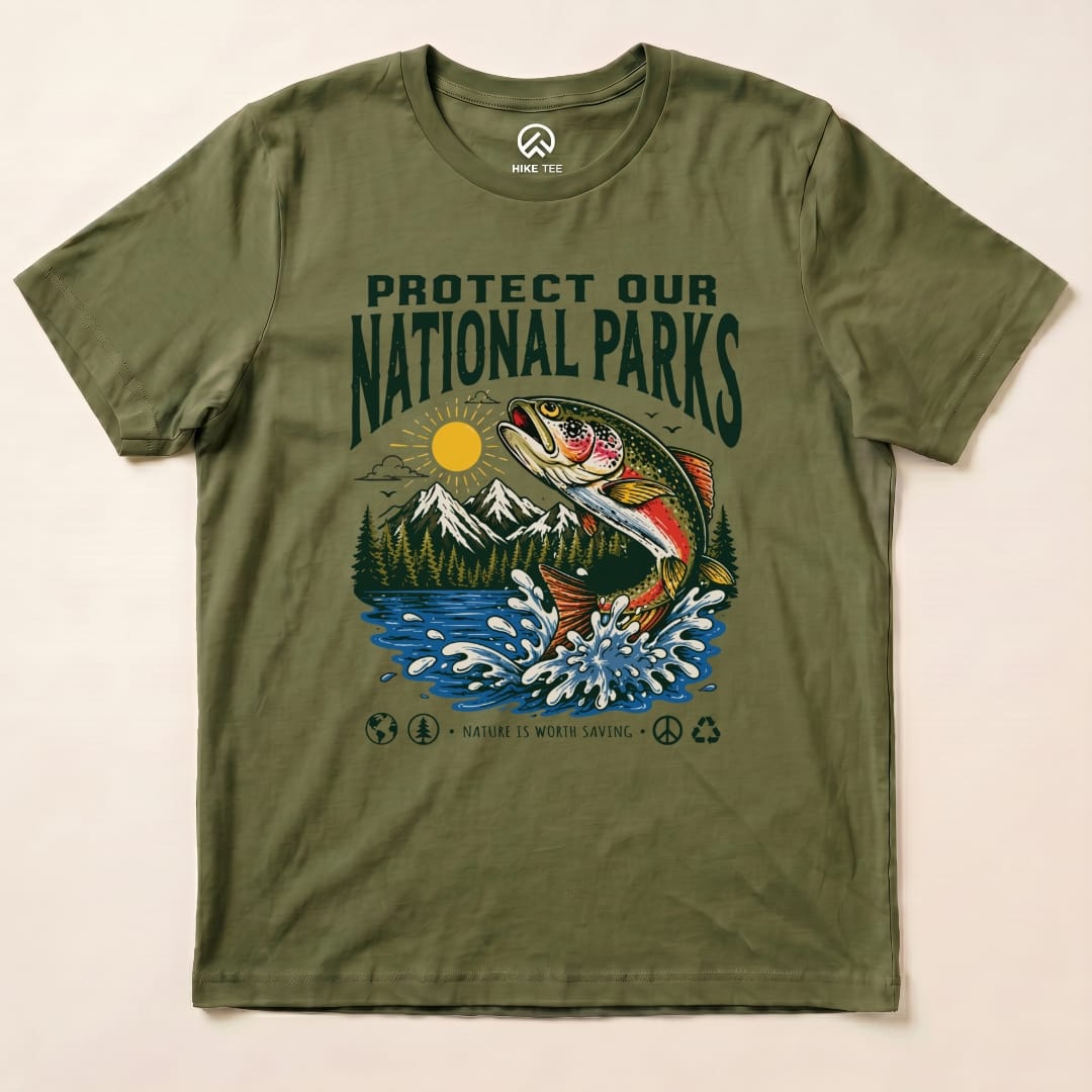 Protect Our National Parks Fish Shirt Hike Tee T-Shirt Military Green / S