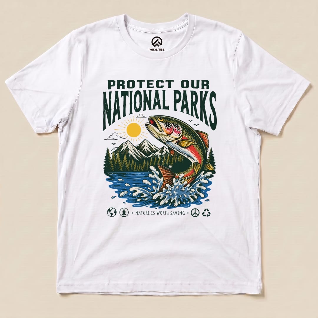 Protect Our National Parks Fish Shirt Hike Tee T-Shirt White / S