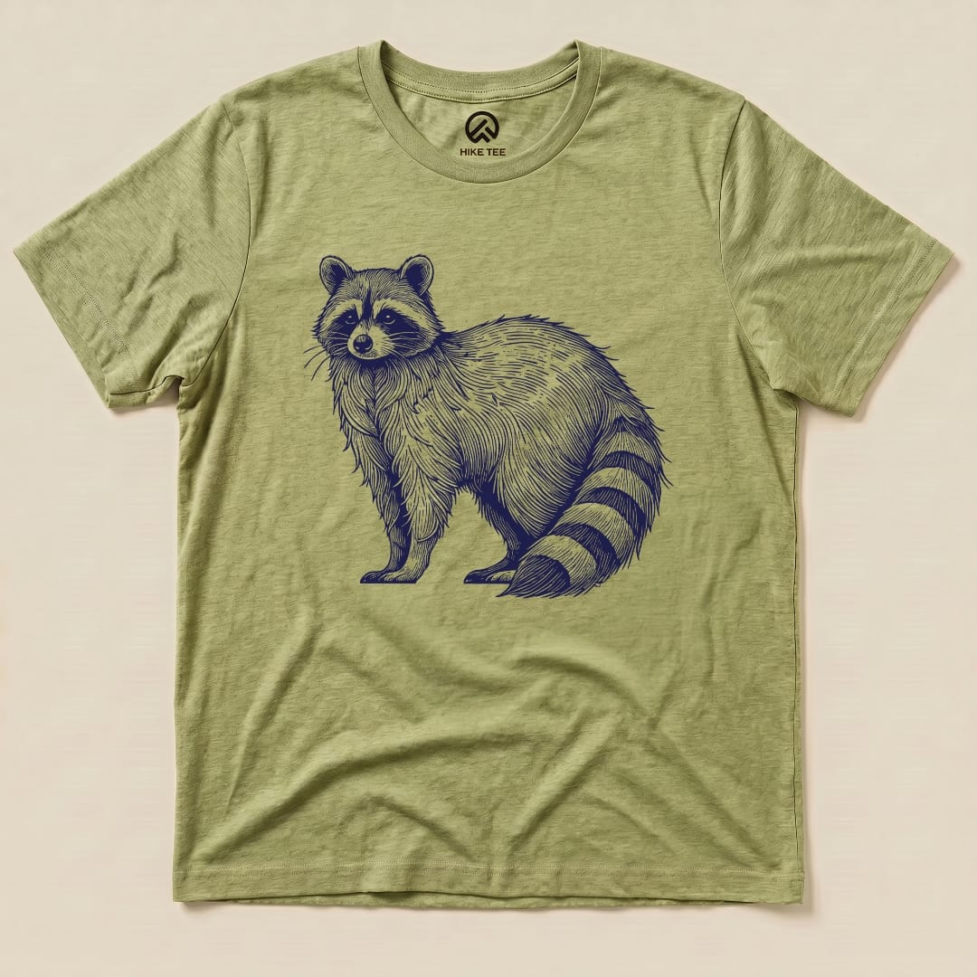 Raccoon Blue Mono Shirt Hike Tee T-Shirt Heather Green / S