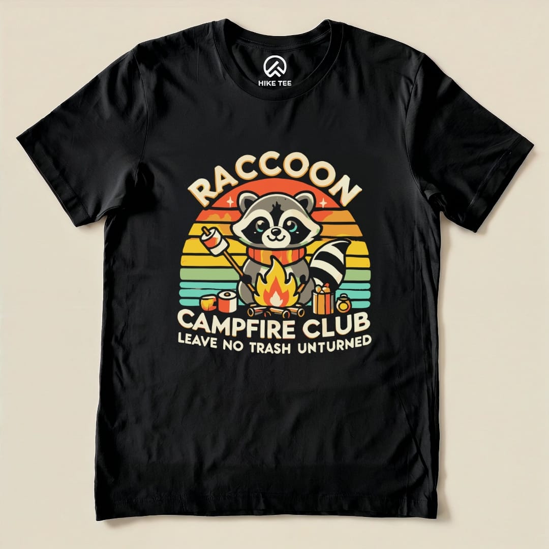Raccoon Campfire Club Camping Shirt Hike Tee T-Shirt Black / S