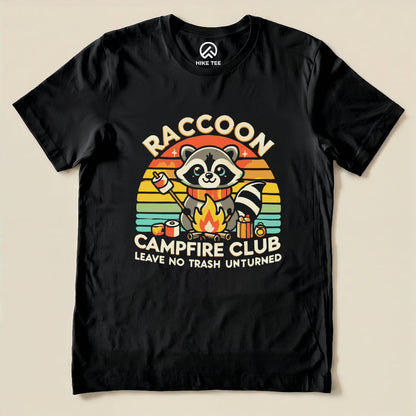 Raccoon Campfire Club Camping Shirt Hike Tee T-Shirt Black / S