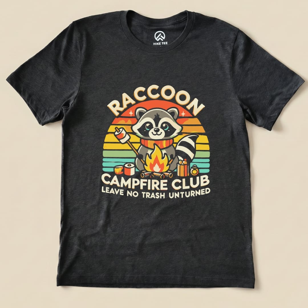 Raccoon Campfire Club Camping Shirt Hike Tee T-Shirt Dark Grey Heather / S