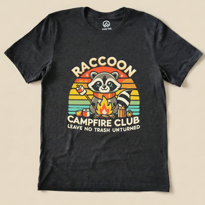 Raccoon Campfire Club Camping Shirt Hike Tee T-Shirt Dark Grey Heather / S