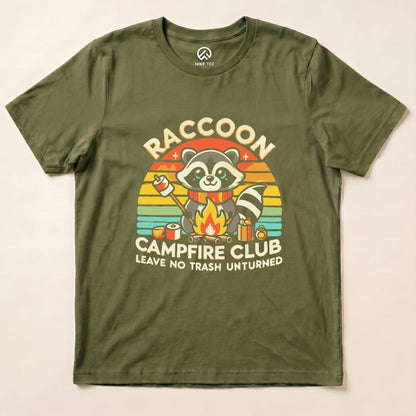 Raccoon Campfire Club Camping Shirt Hike Tee T-Shirt Military Green / S