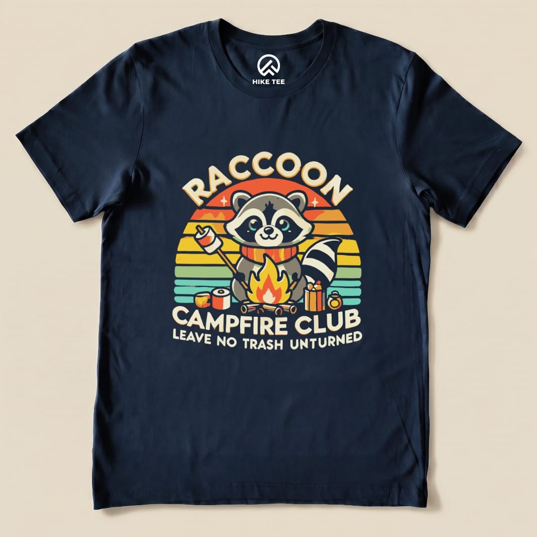 Raccoon Campfire Club Camping Shirt Hike Tee T-Shirt Navy / S