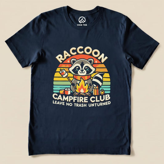 Raccoon Campfire Club Camping Shirt Hike Tee T-Shirt Navy / S