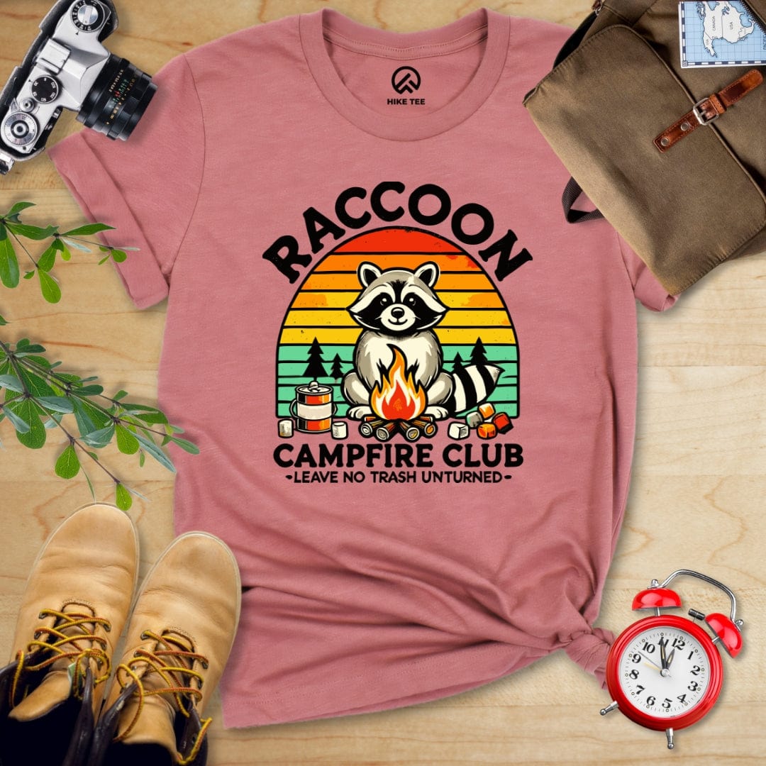Hike Tee T-Shirt Heather Mauve / S Raccoon Campfire Club Shirt