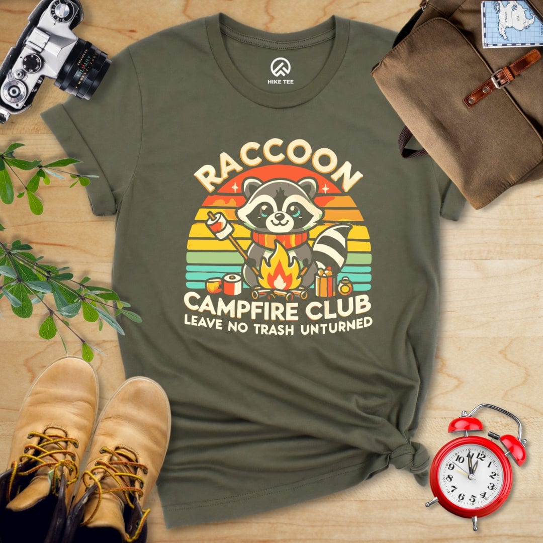 Hike Tee T-Shirt Military Green / S Raccoon Campfire Club Shirt