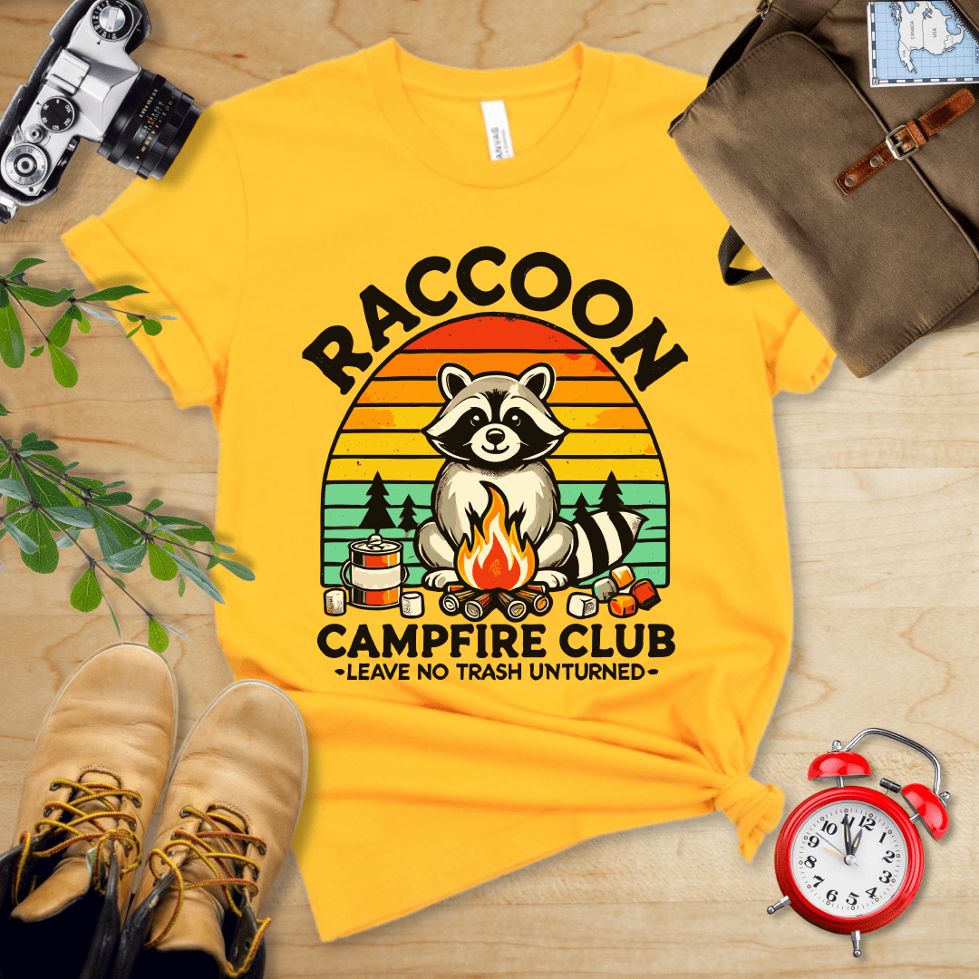 Printify T-Shirt Gold / S Raccoon Campfire Club