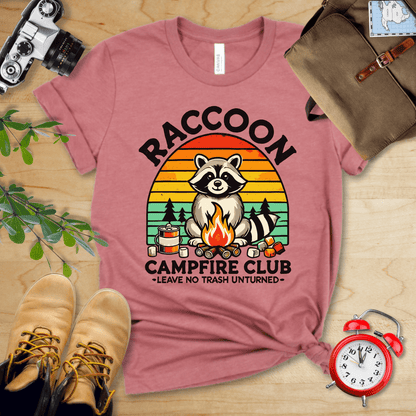 Printify T-Shirt Heather Mauve / S Raccoon Campfire Club