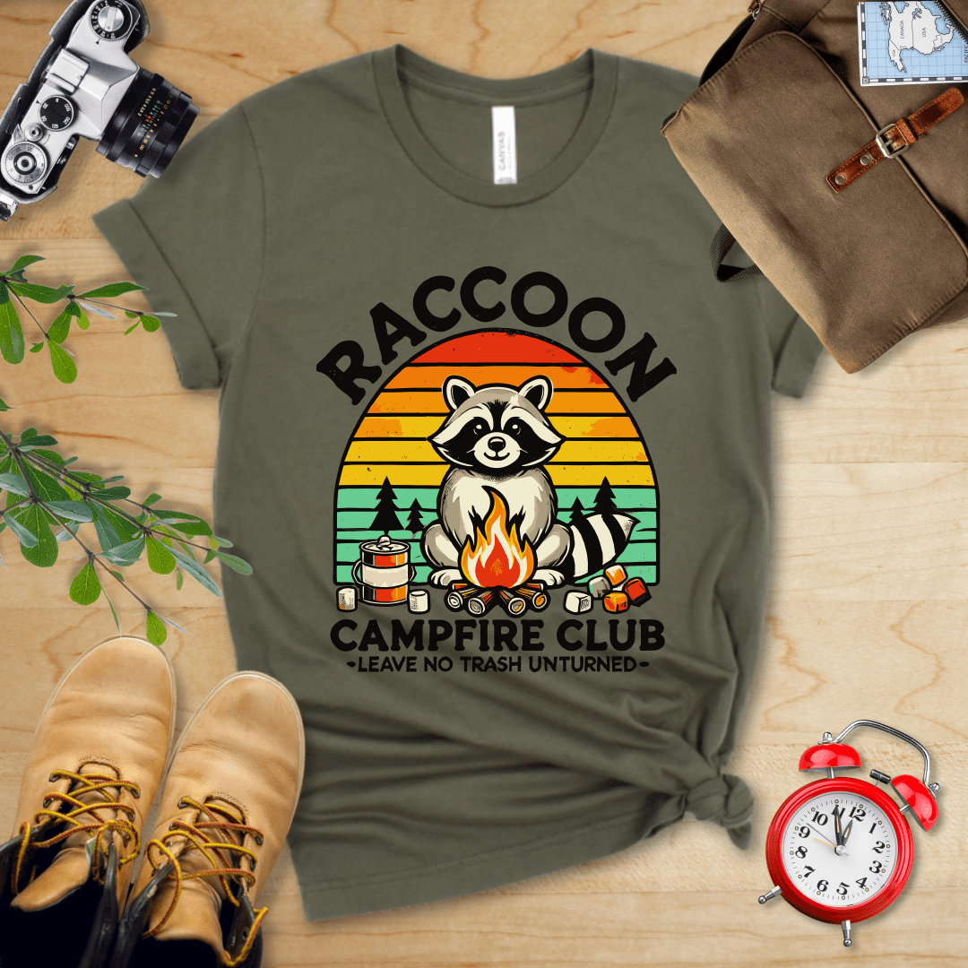 Printify T-Shirt Military Green / S Raccoon Campfire Club