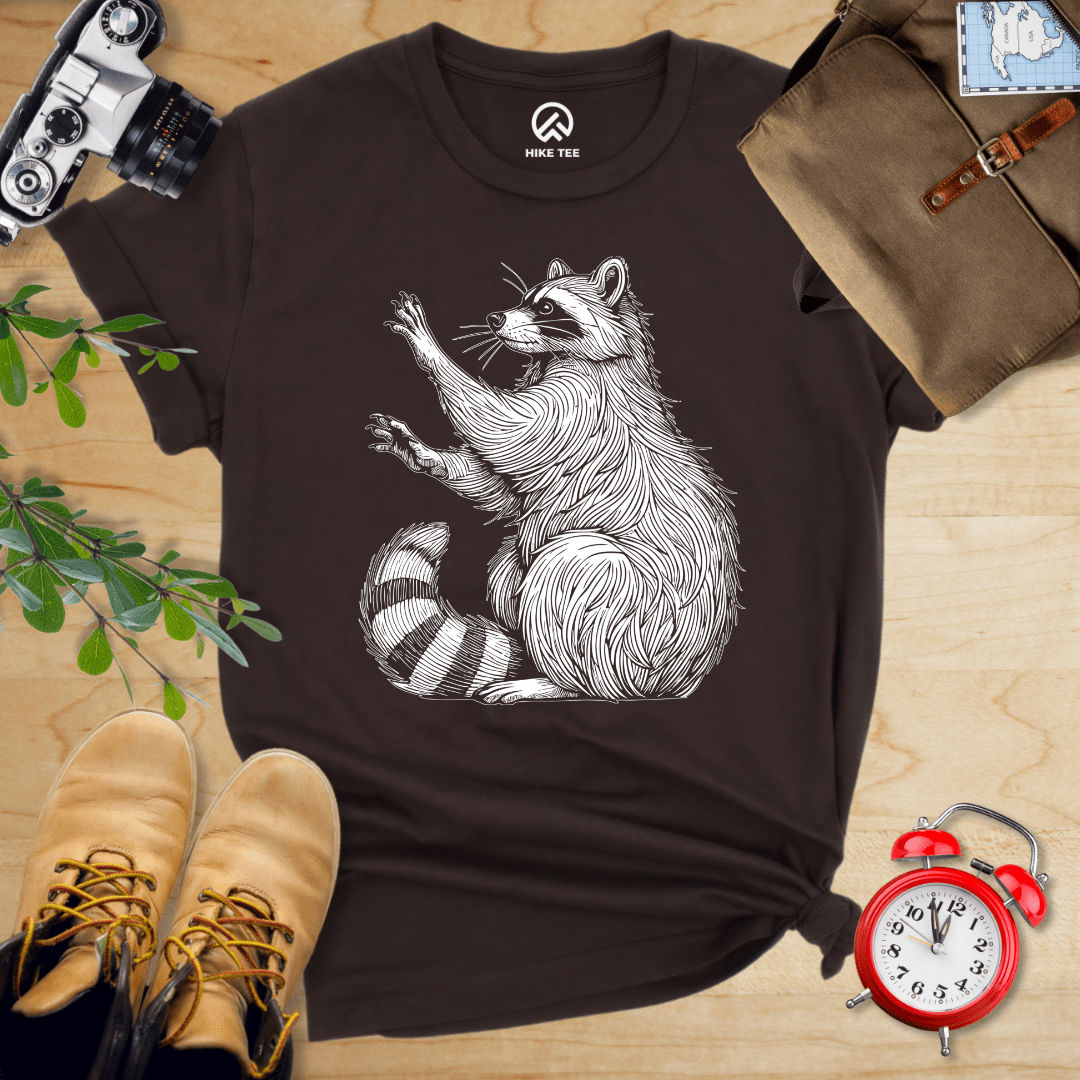 Hike Tee T-Shirt Brown / S Raccoon Is Watching Shirt