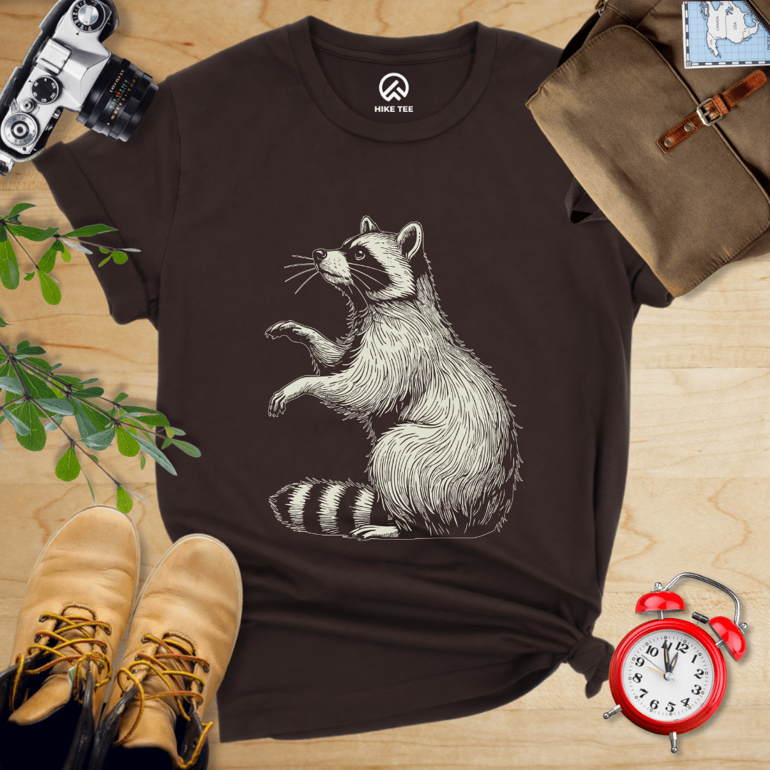 Hike Tee T-Shirt Brown / S Raccoon Is Watching Shirt