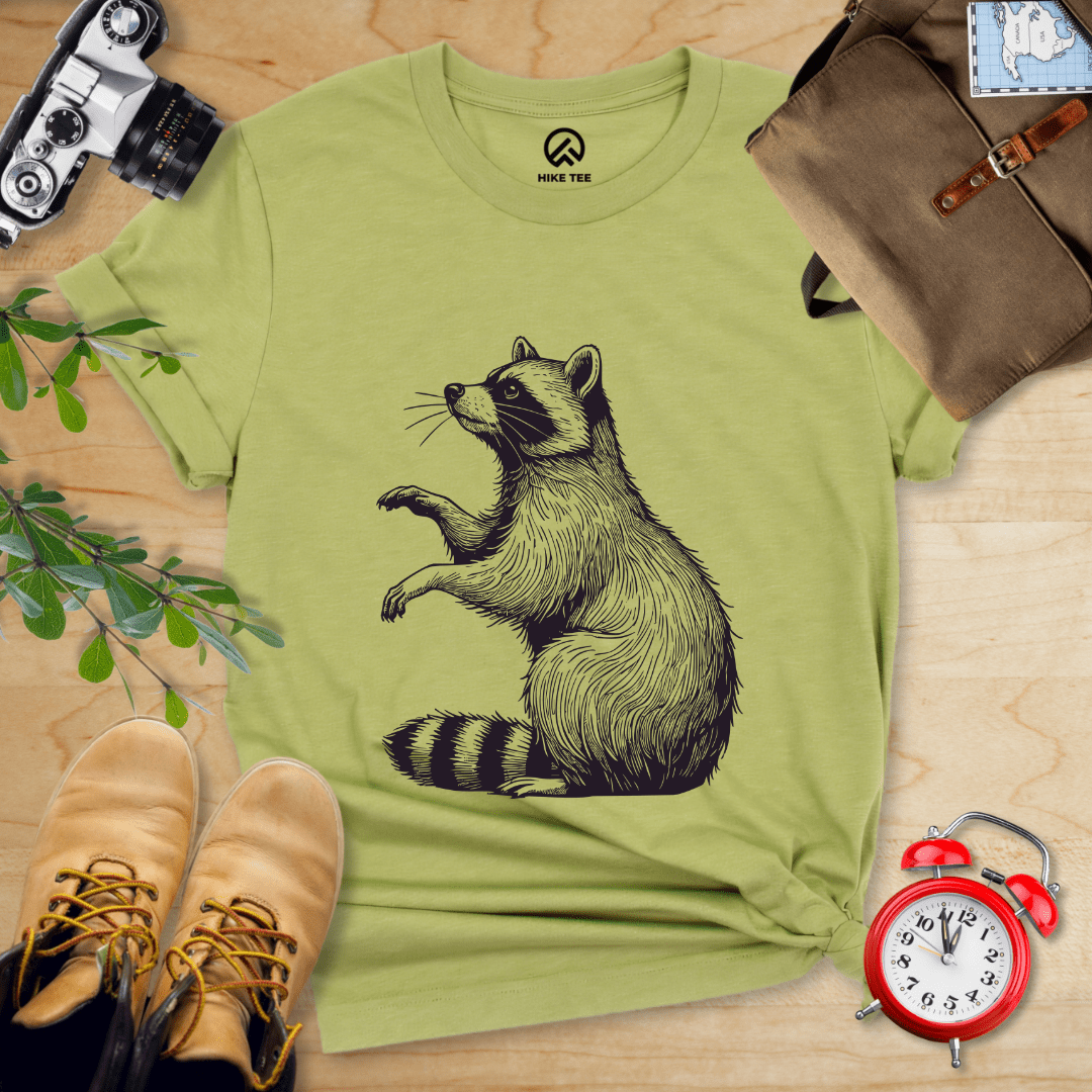 Hike Tee T-Shirt Heather Green / S Raccoon Is Watching Shirt