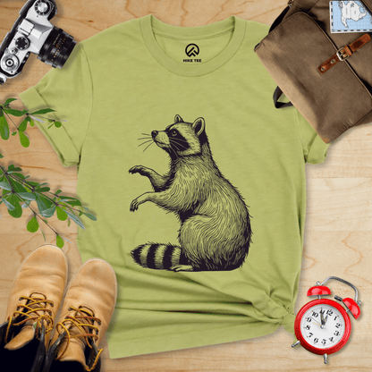 Hike Tee T-Shirt Heather Green / S Raccoon Is Watching Shirt