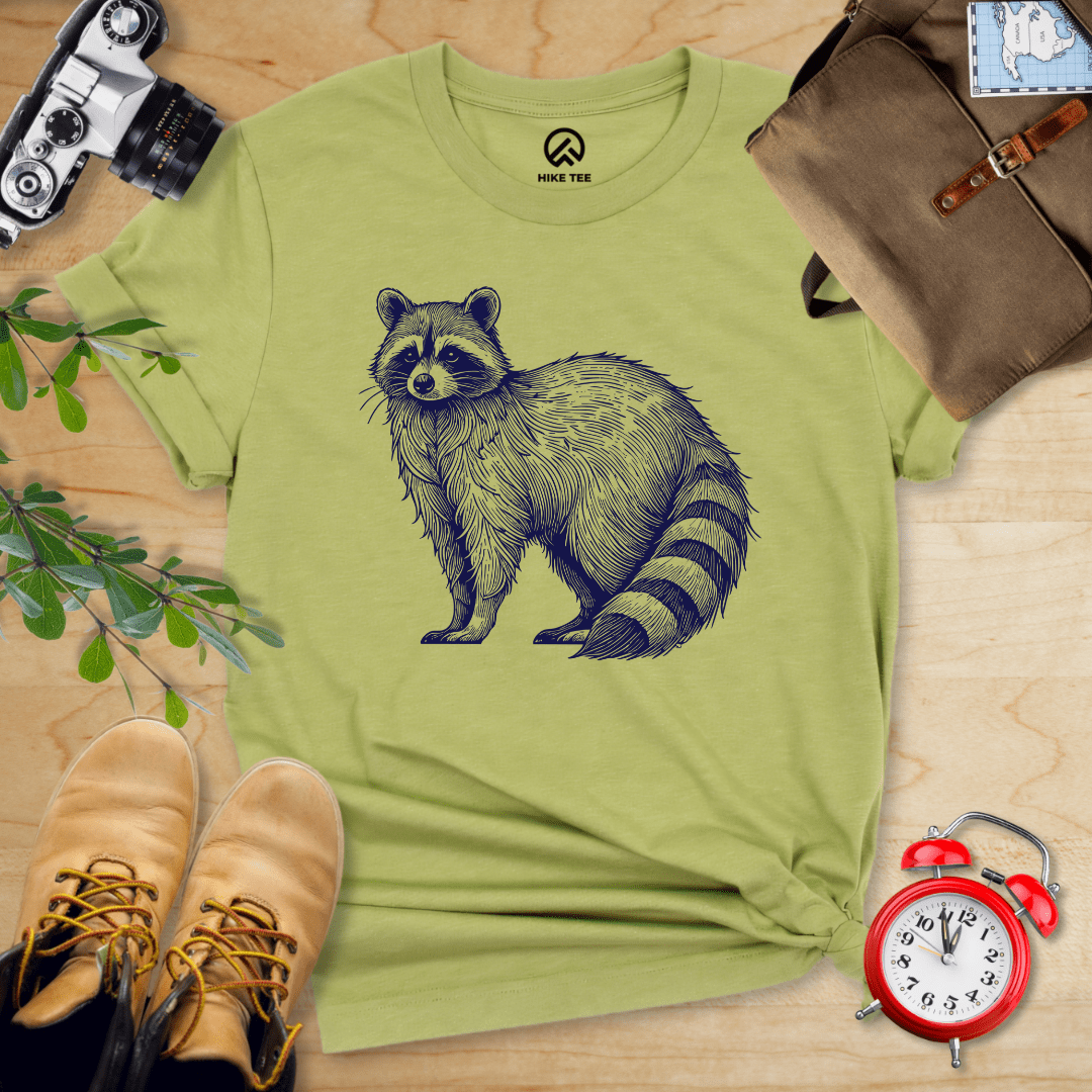 Hike Tee T-Shirt Heather Green / S Raccoon Is Watching Shirt